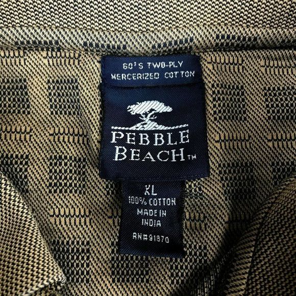 Pebble Beach Polo Shirt Mens XL Brown Checkered Short Sleeve Pullover 3 Button - Picture 2 of 7